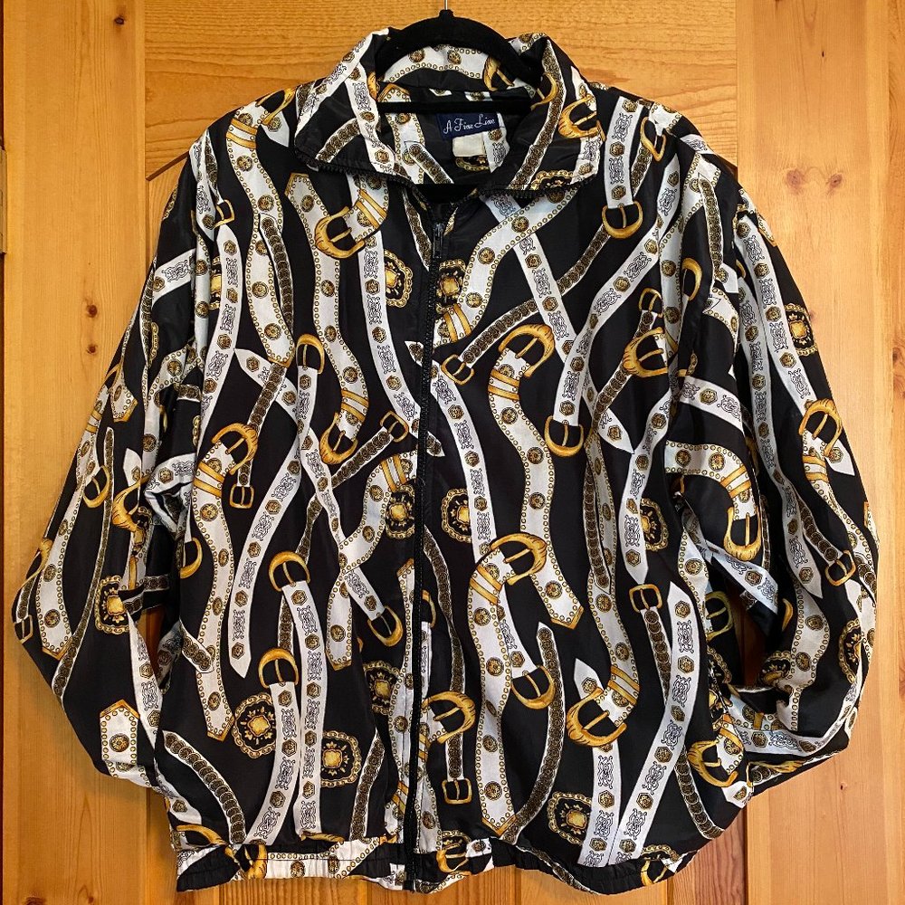 SOLD Vintage 1980's Gold Belt Print Windbreaker